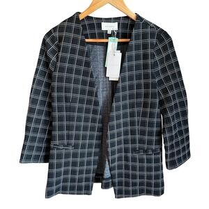 NEW Skies are Blue Size Small Milena Collarless Blazer Black‎ Plaid Career City